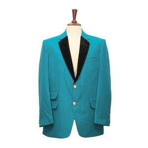 Mens Blazer Turquoise Wool Velvet Formal Tuxedo Jacket Wedding Sport Coat 44R